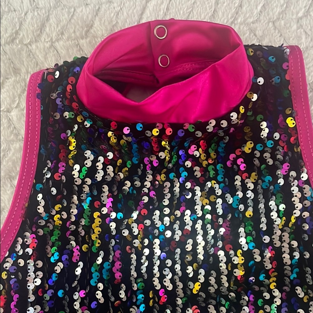 Weissman Multicolor Sequin Fringe Dance Costume with Pink Trim - Picture 3 of 8